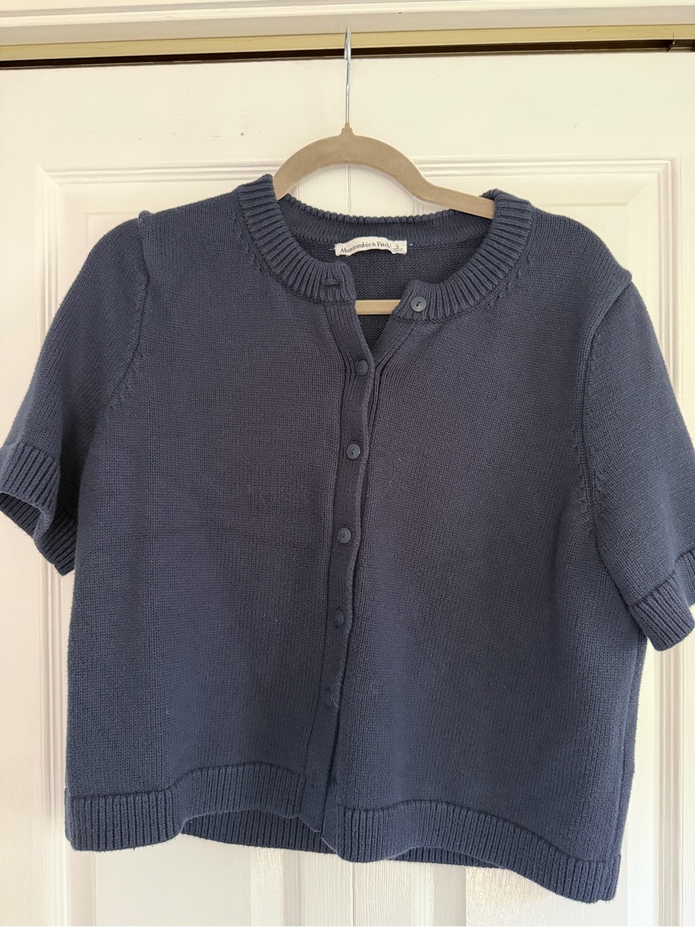 Abercrombie Navy Short-Sleeve Button-Front Sweater Cardigan